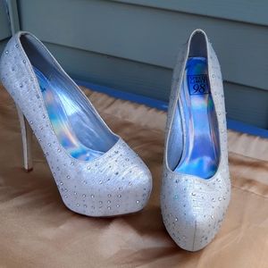 Silver & rainbow rhinestone heels